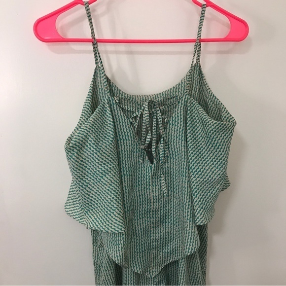 3/$15 Forever 21 green and beige pattern print spaghetti strap maxi flowy dress - Picture 9 of 12